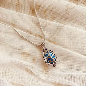 Copper Blue WaterDrop Metallic Pendant Sterling Silver Necklace 18"